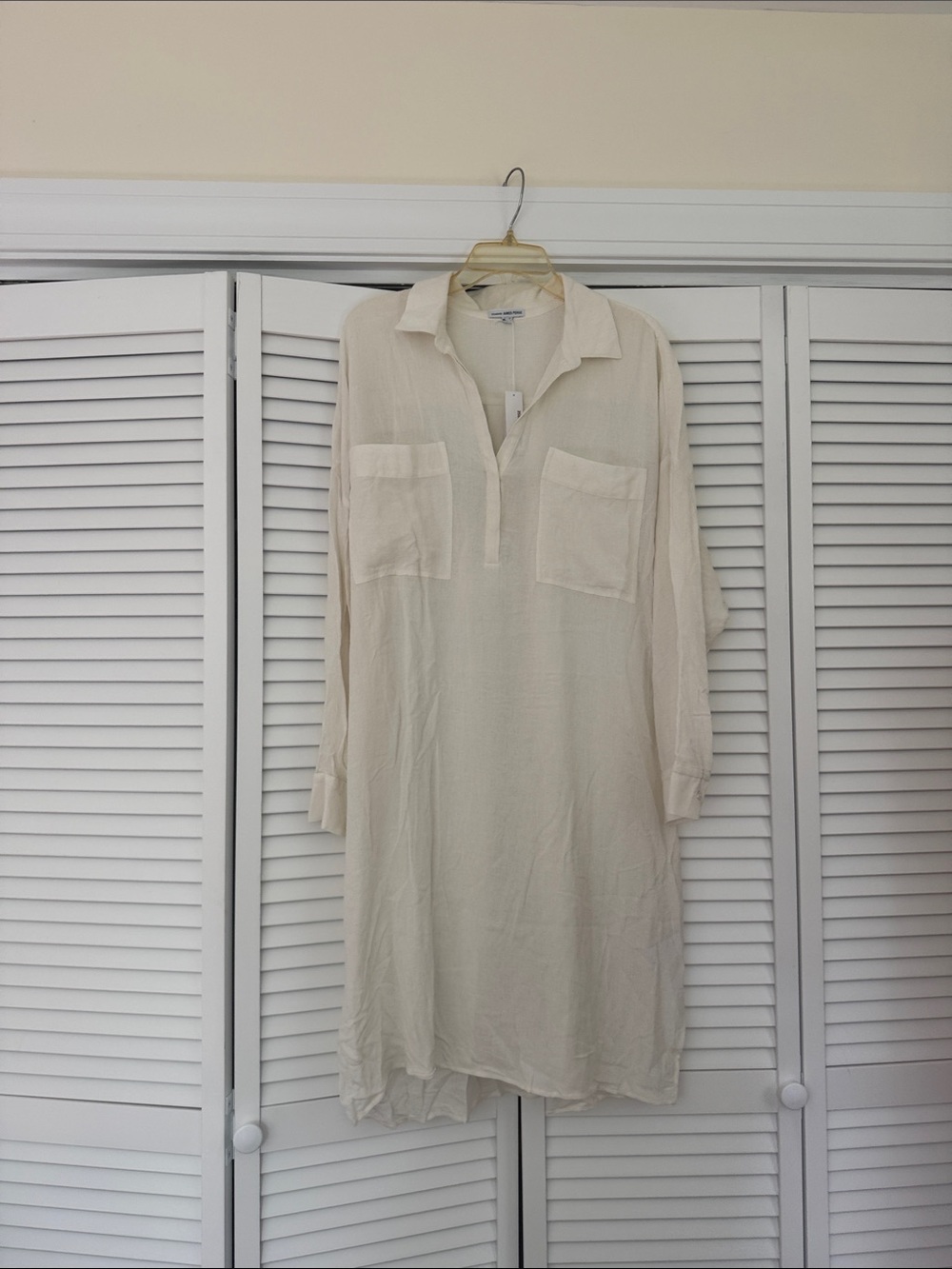 James Perse Cream Collared Shirt Dress